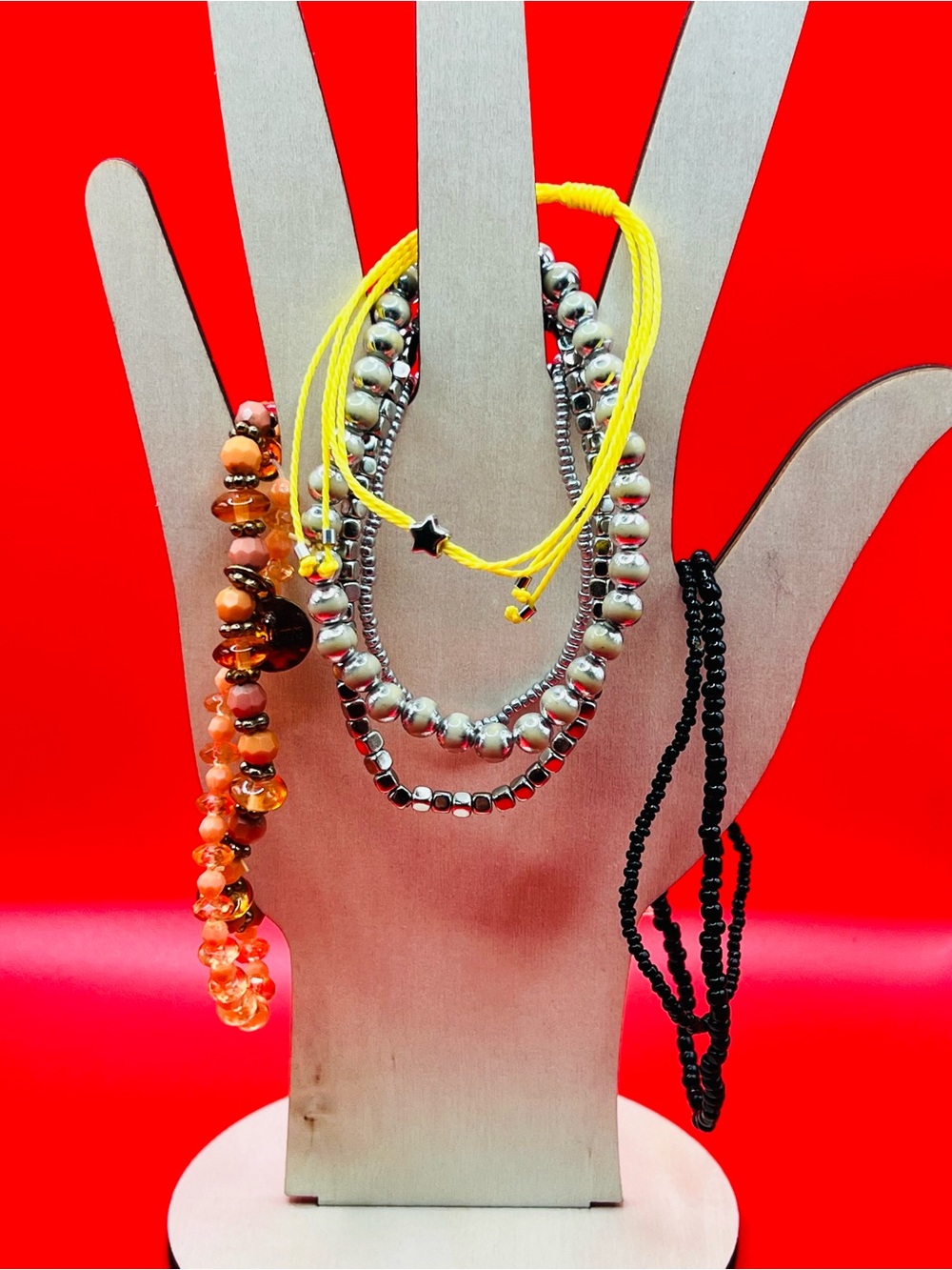 Bright Yellow Cord and Silver Bead Women's Bracelet Lot